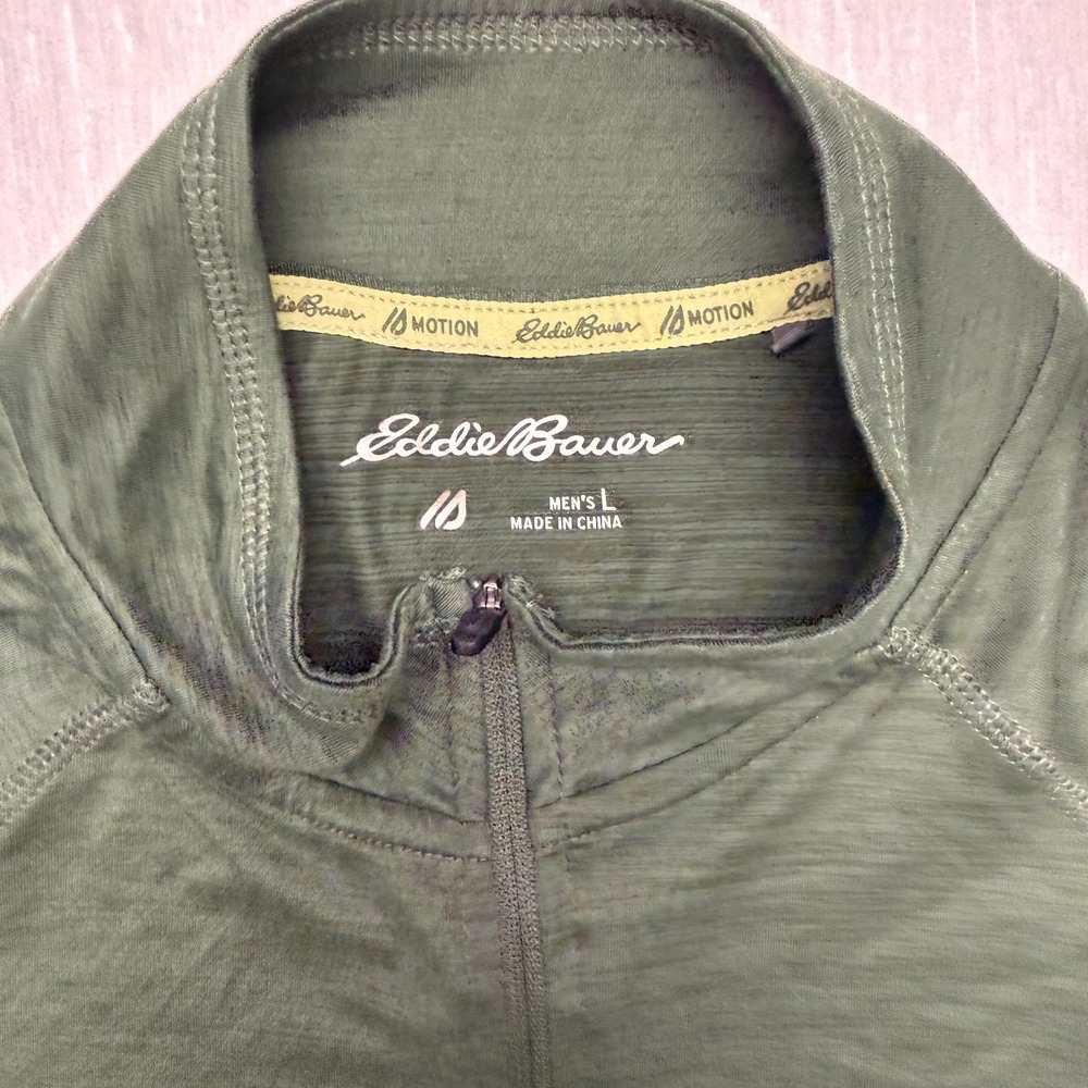 Eddie Bauer Quarter Zip Jersey Motion Free Dry Shirt Mens Large Green Stretch - Picture 4 of 13